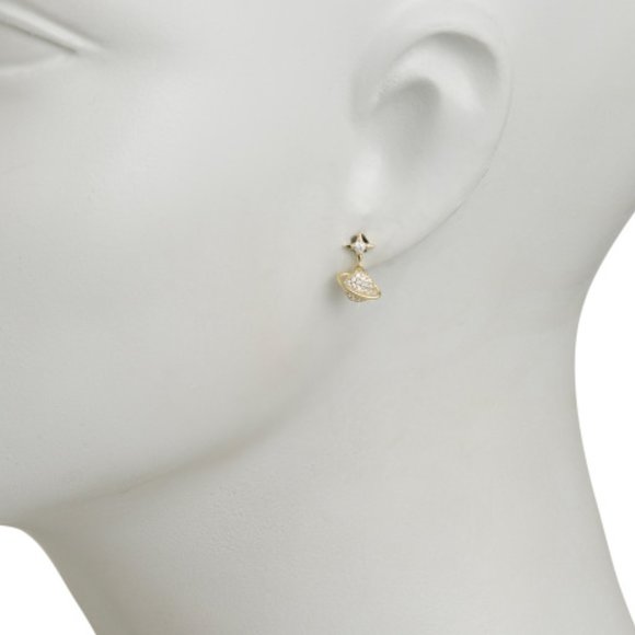 NEW COTE D`ARGENT 14k Gold Plated Sterling Silver Cz Planet Dangle Drop Earrings - Picture 2 of 2